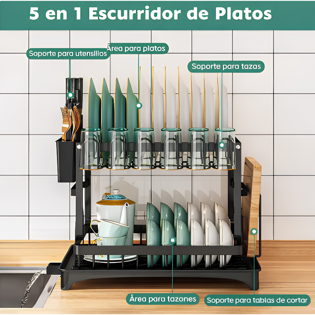 DryRack Pro - Escurridor de platos de 2 niveles - Encimera ordenada, seca y sin desorden después de cada lavado