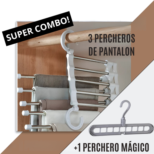 Combo X 3 Percheros de Pantalón + 1 Perchero Mágico