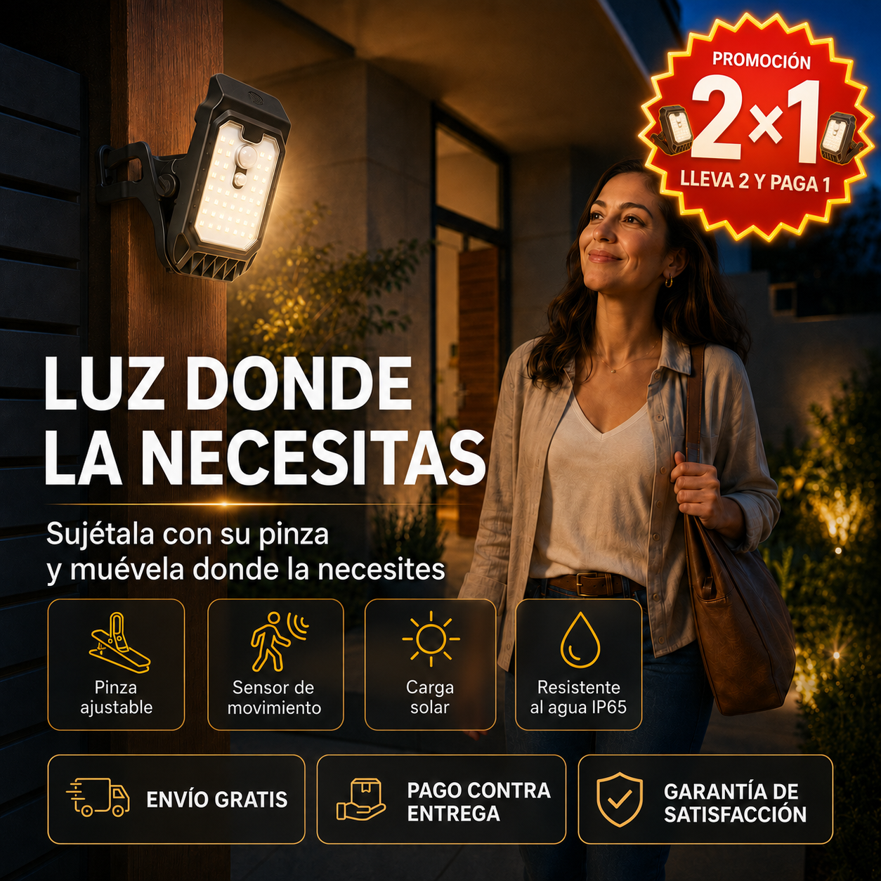 Luz Solar MoveLight – Iluminación portátil – Cambia la luz de lugar y úsala donde la necesites de forma inmediata (PACK 2 X 1)