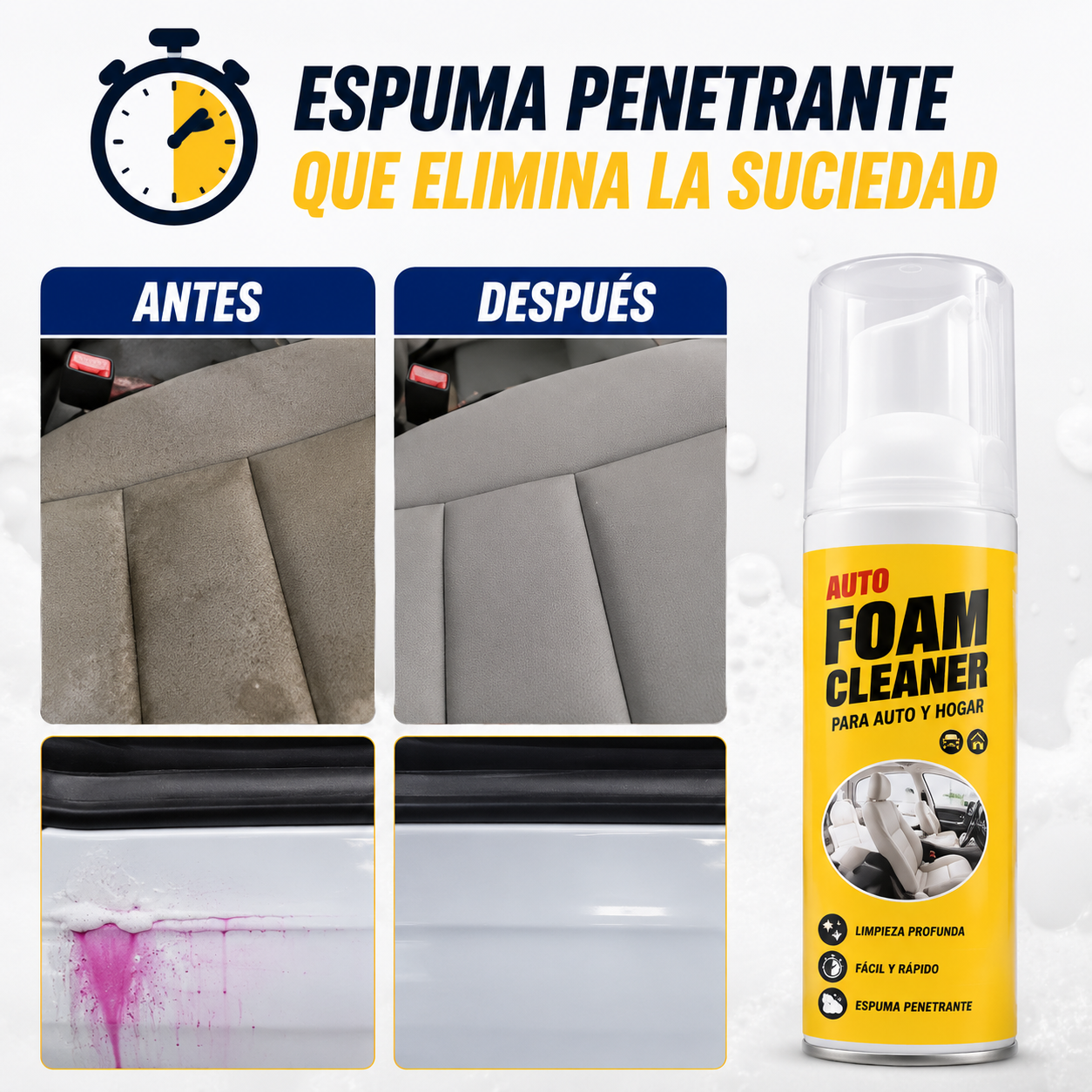 PACK 3 X 2! - Auto Foam Cleaner - Limpia Asientos, Alfombras y Paneles - Deja tu Auto Visiblemente Más Limpio