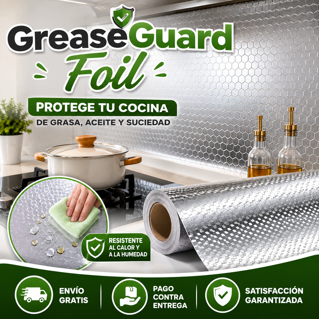 GreaseGuard Foil – Cubre y Protege Superficies – Limpia grasa y salpicaduras en segundos