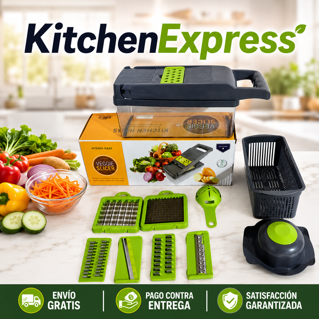 KitchenExpress - Corta y Ralla con Precisión – Cocina más rápido y sin esfuerzo.