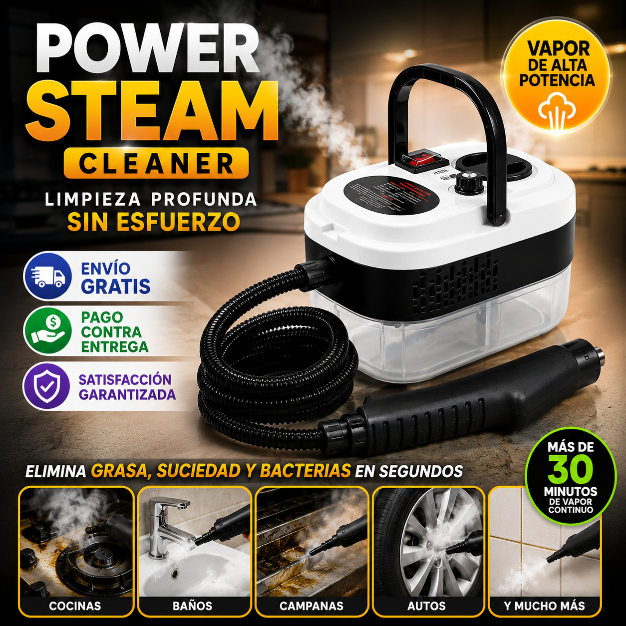 PowerSteam Cleaner - Limpieza de Alta Potencia - Consigue una limpieza profunda
