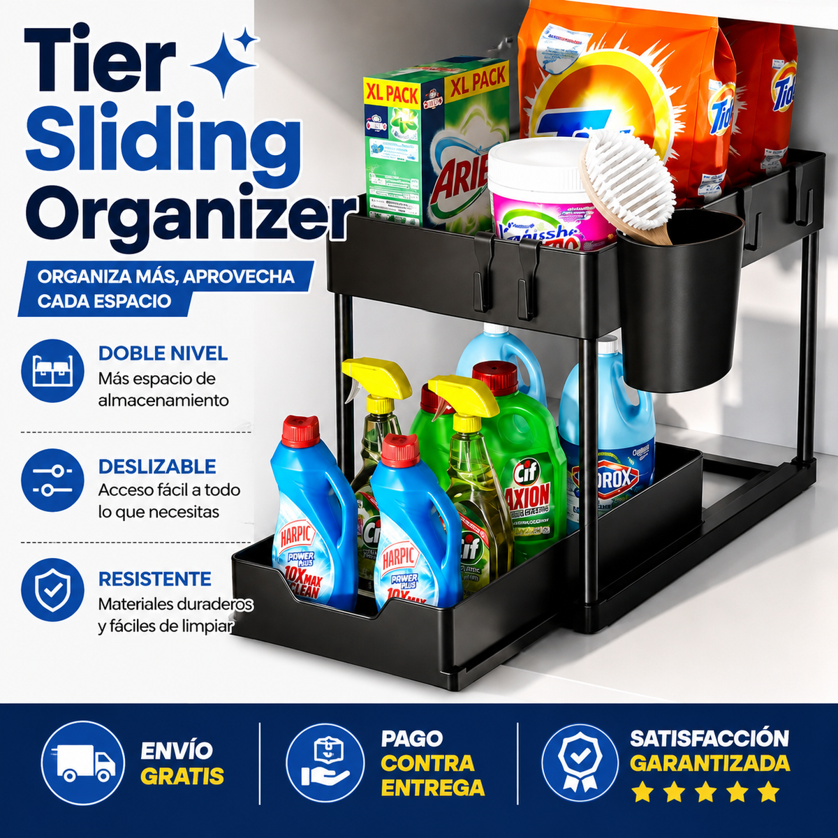 Tier Sliding Organizer - Todo Siempre al Alcance - Accede a tus productos sin desorden.