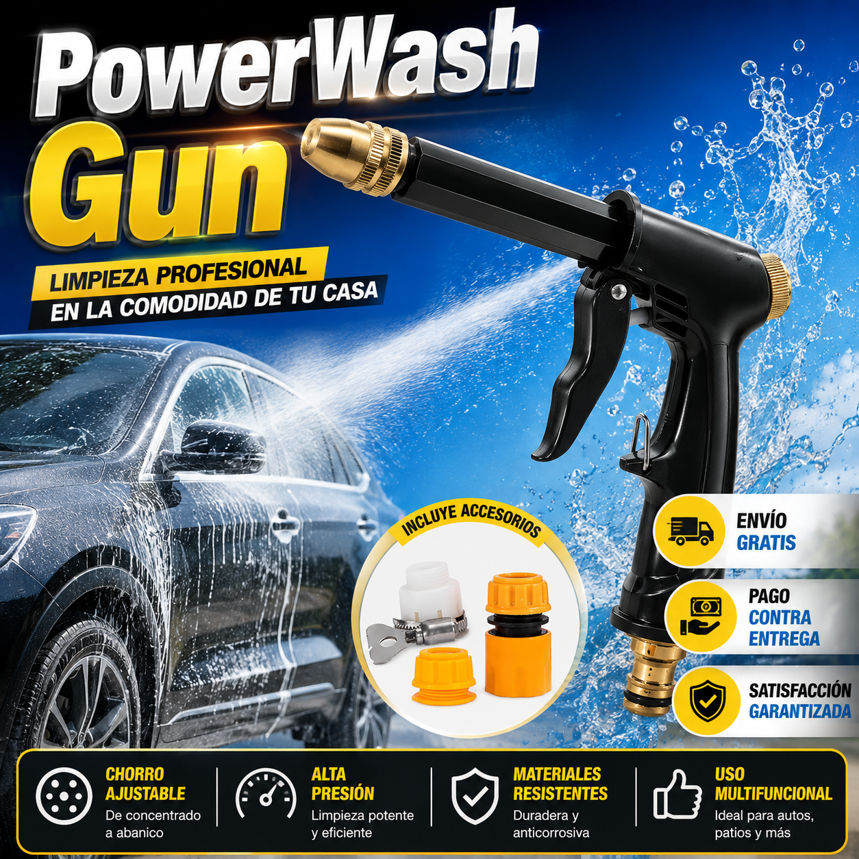PowerWash Gun - Limpieza de Alta Presión - Lava tu vehículo de forma rápida y eficiente.
