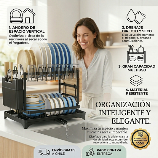 DryRack Pro - Escurridor de platos de 2 niveles - Encimera ordenada, seca y sin desorden después de cada lavado