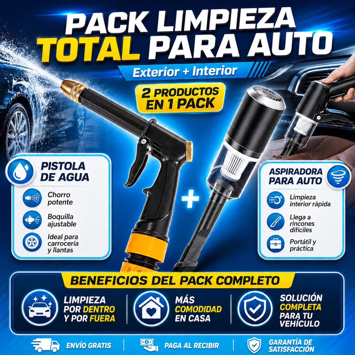 PACK 2 en 1! - Pistola de Agua + Aspiradora - LIMPIA TU AUTO POR DENTRO Y POR FUERA