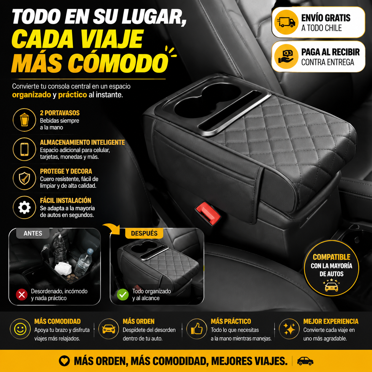 DriveBox Premium - Apoyabrazos Organizador Universal - Elimina el desorden de tu auto en segundos