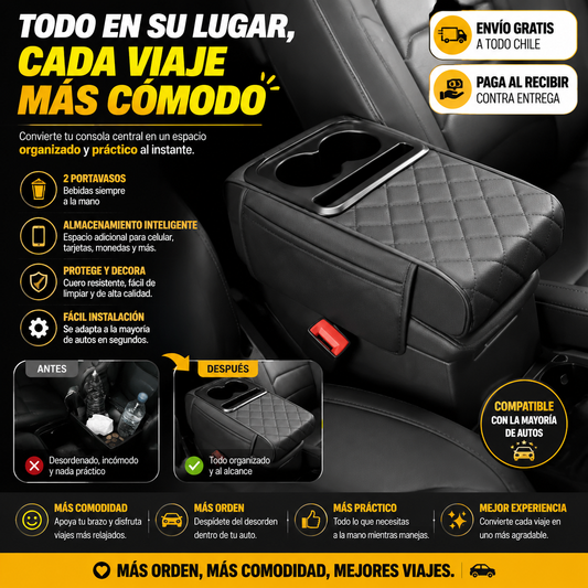 DriveBox Premium - Apoyabrazos Organizador Universal - Elimina el desorden de tu auto en segundos